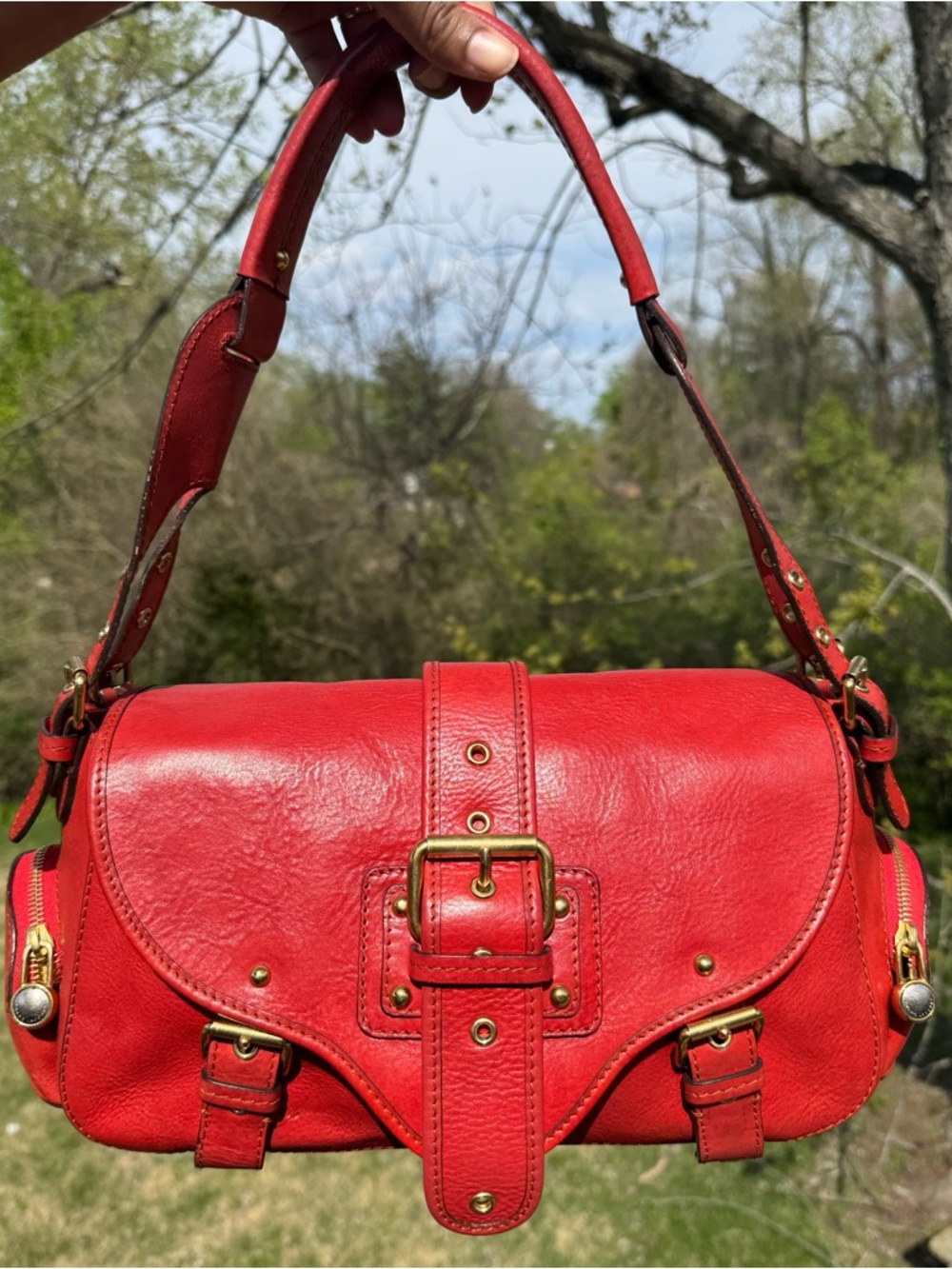 Marc Jacobs Vintage Carmen Red Leather Shoulder Bag with Gold Hardware